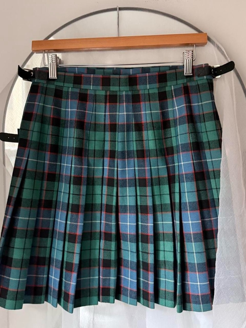 Vintage Lochcarron Classic Schoolgirl Green and Blue Plaid Pleated Skirt size M